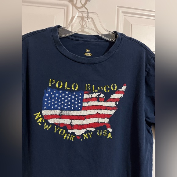 Polo Ralph Lauren Boys Girls XL Blue Short Sleeve TShirt‎ American Flag New York - Picture 2 of 8
